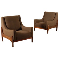 Pair of Armchairs Stained Beechwood Foam Fabric, Italy, 1960s