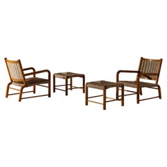 Pair of Armchairs & Stools by Emanuele Rambaldi for Guido Chiappe, Italy, 1930s