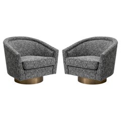 Pair of Armchairs, Swivel Base with a Matt Gold Finish.