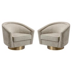 Pair of Armchairs, Swivel Base with Matt Gold Finish.