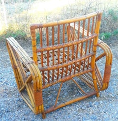 Pair of Armchairs + Table in Rattan Bamboo Design Paul Frankl, 1940s