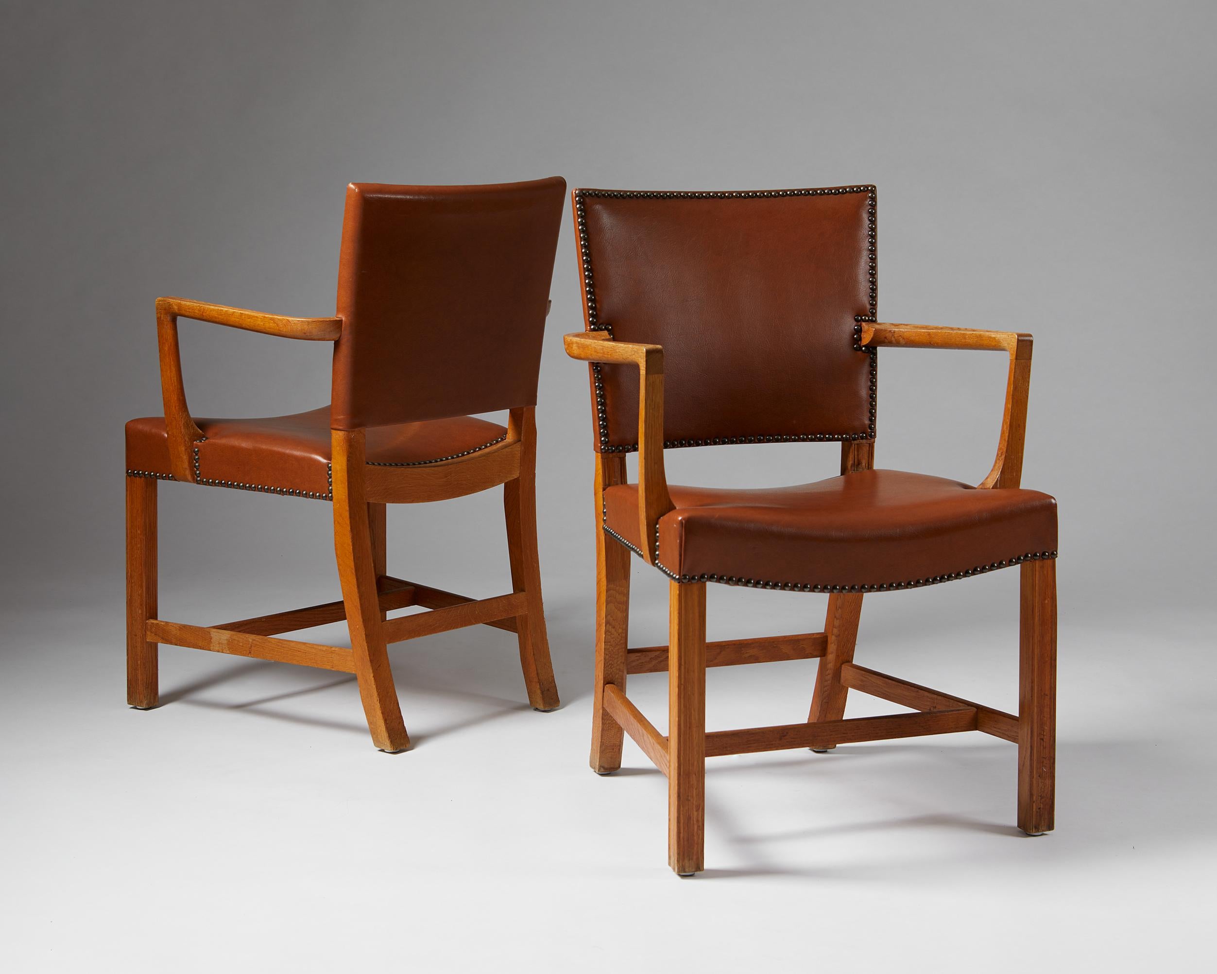 Swedish Pair of Armchairs “The Red Chair” Designed by Kaare Klint for Rud. Rasmussen For Sale