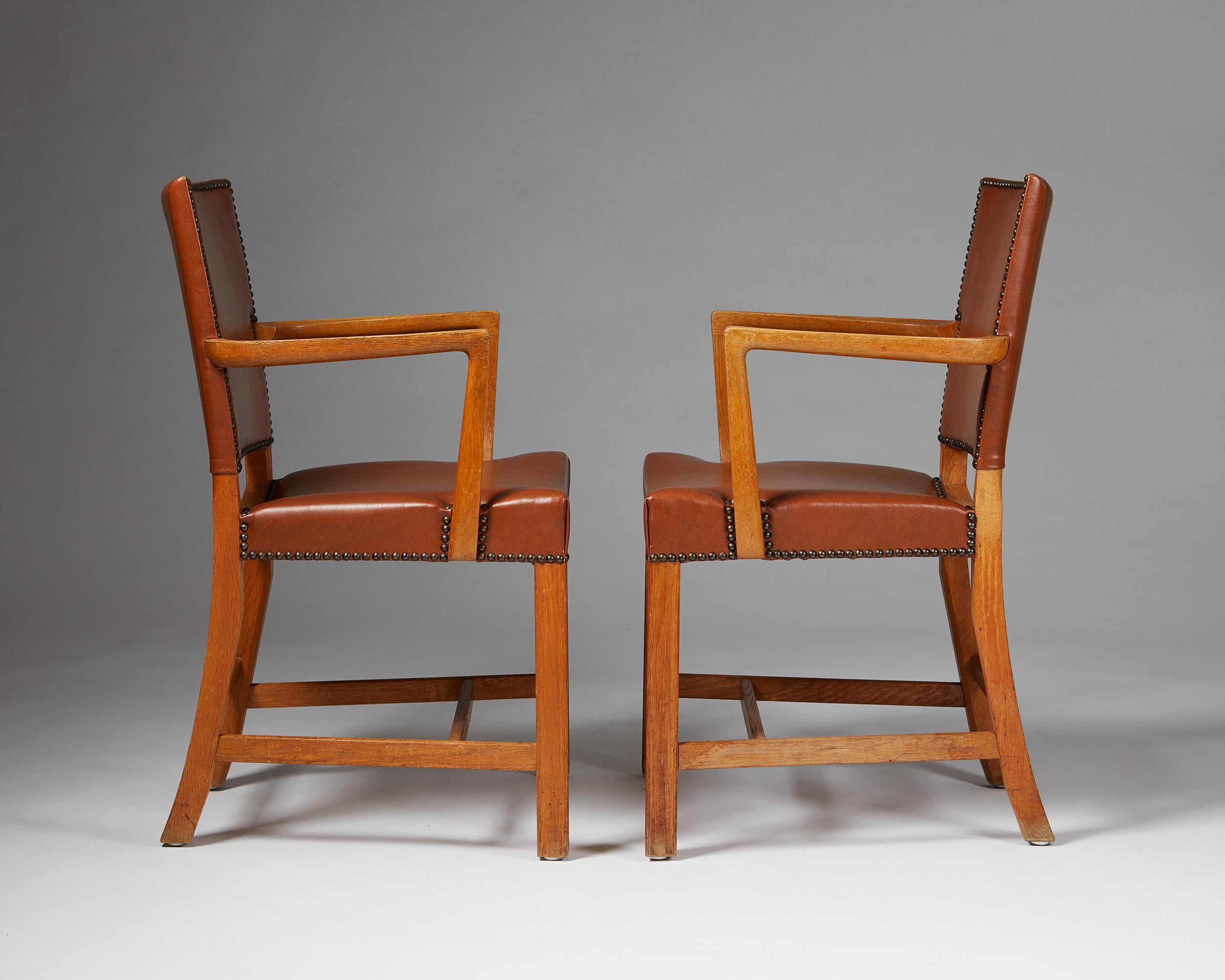 Brass Pair of Armchairs “The Red Chair” Designed by Kaare Klint for Rud. Rasmussen For Sale