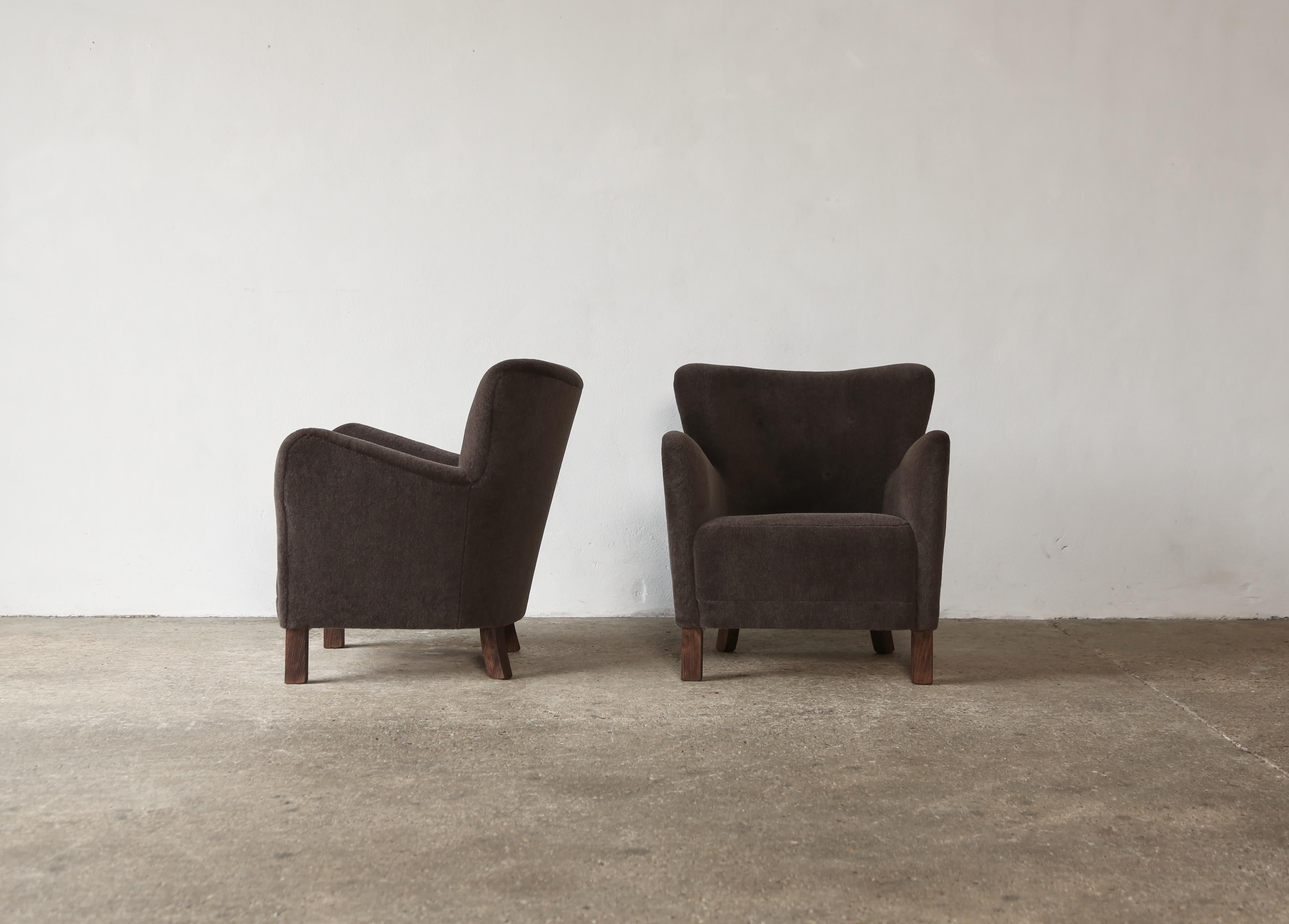 Scandinavian Modern Pair of Armchairs, Upholstered in Pure Alpaca For Sale