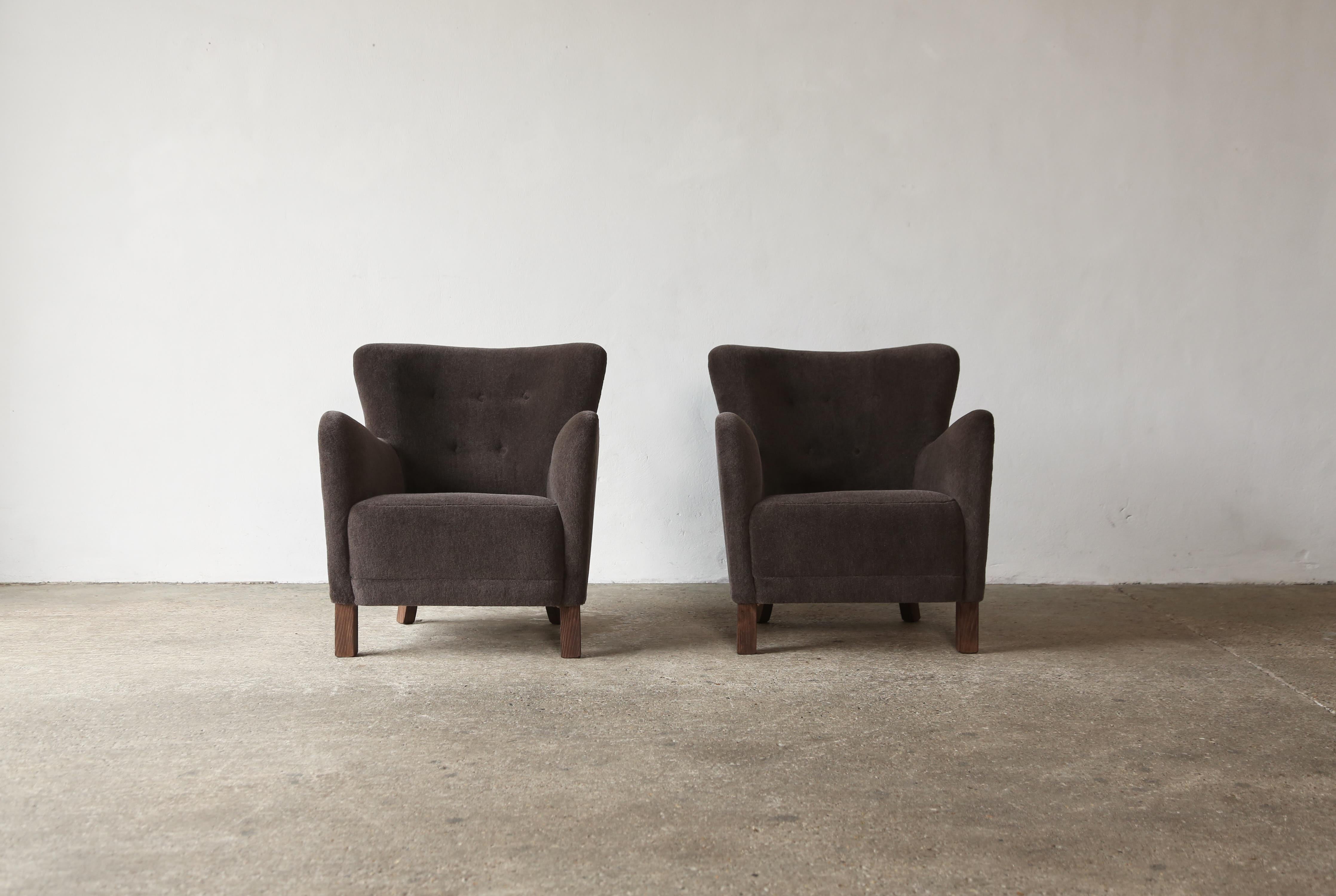 British Pair of Armchairs, Upholstered in Pure Alpaca For Sale