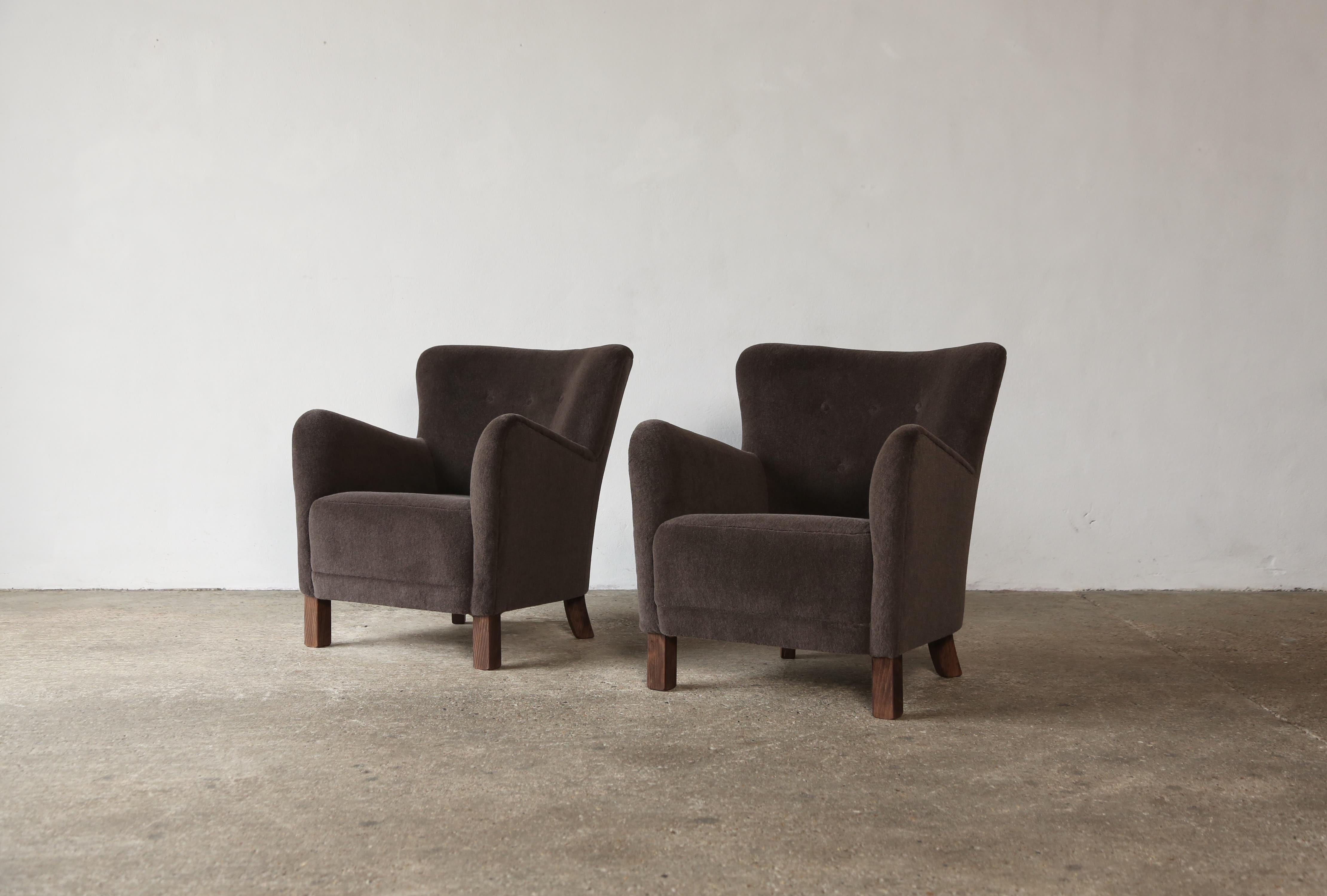 Contemporary Pair of Armchairs, Upholstered in Pure Alpaca