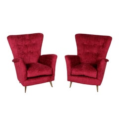 Pair of Armchairs Velvet Upholstery Cast Brass Vintage, Italy, 1950s