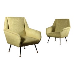 Pair of Armchairs Velvet Upholstery Foam Vintage, Italy, 1960s