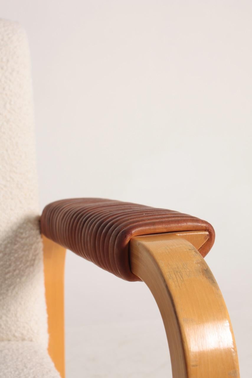 Pair of Armchairs with Bouclé and Patinated Leather by Alvar Aalto, 1950s 4