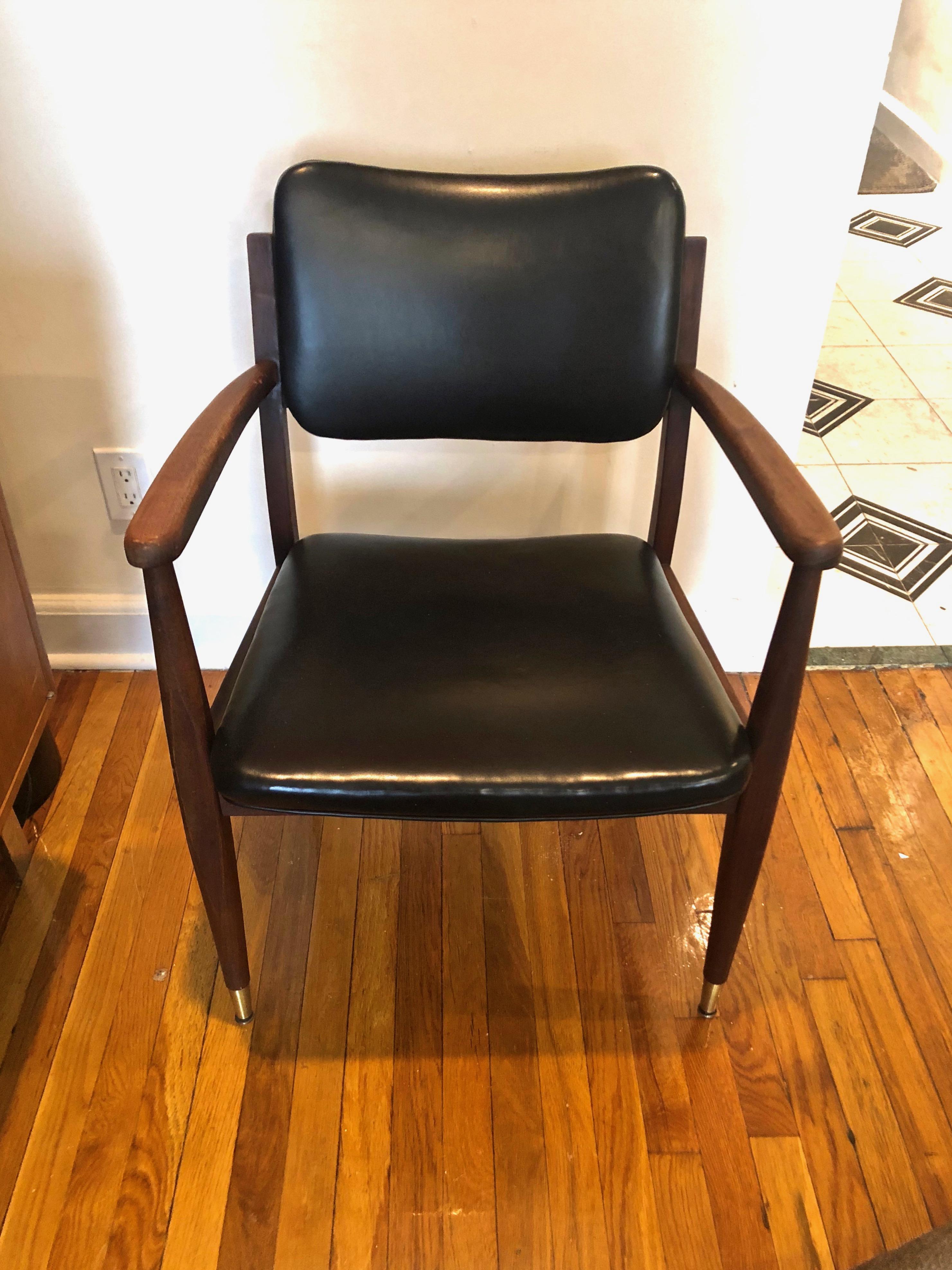 Pair of Armchairs with Brass Sabots, USA Circa 1955 In Good Condition In Jersey City, NJ