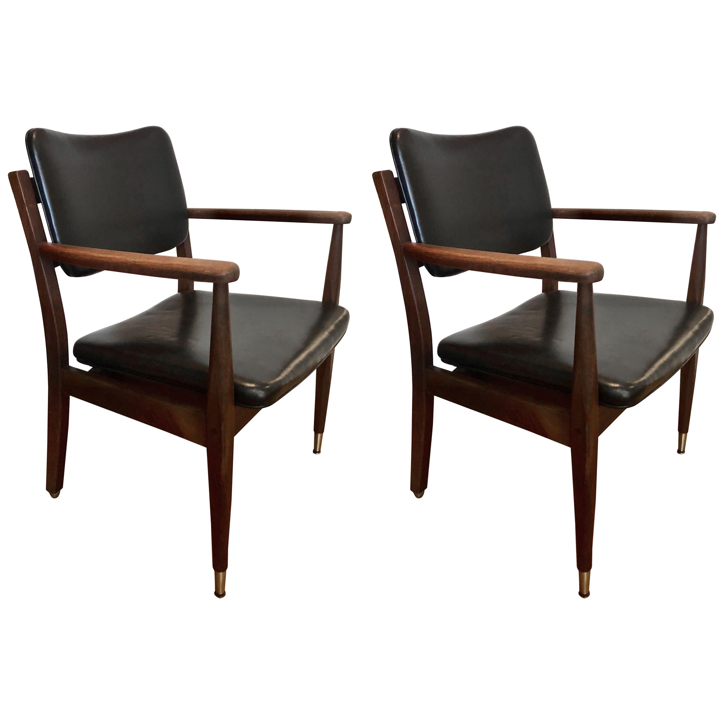 Pair of Armchairs with Brass Sabots, USA Circa 1955