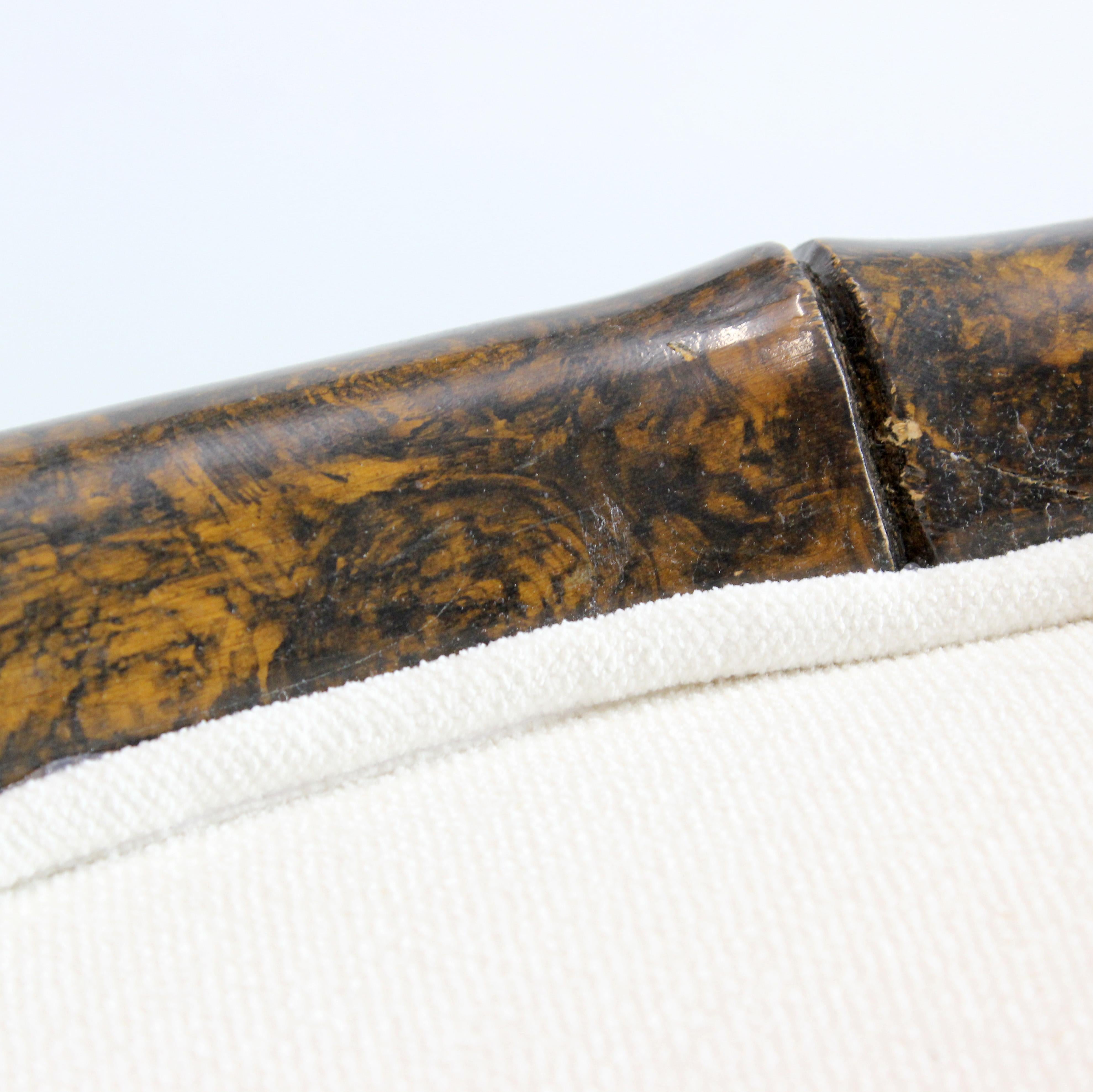 Late 20th Century Pair of armchairs with carved bamboo-like frames and burl lacquered wood - For Sale