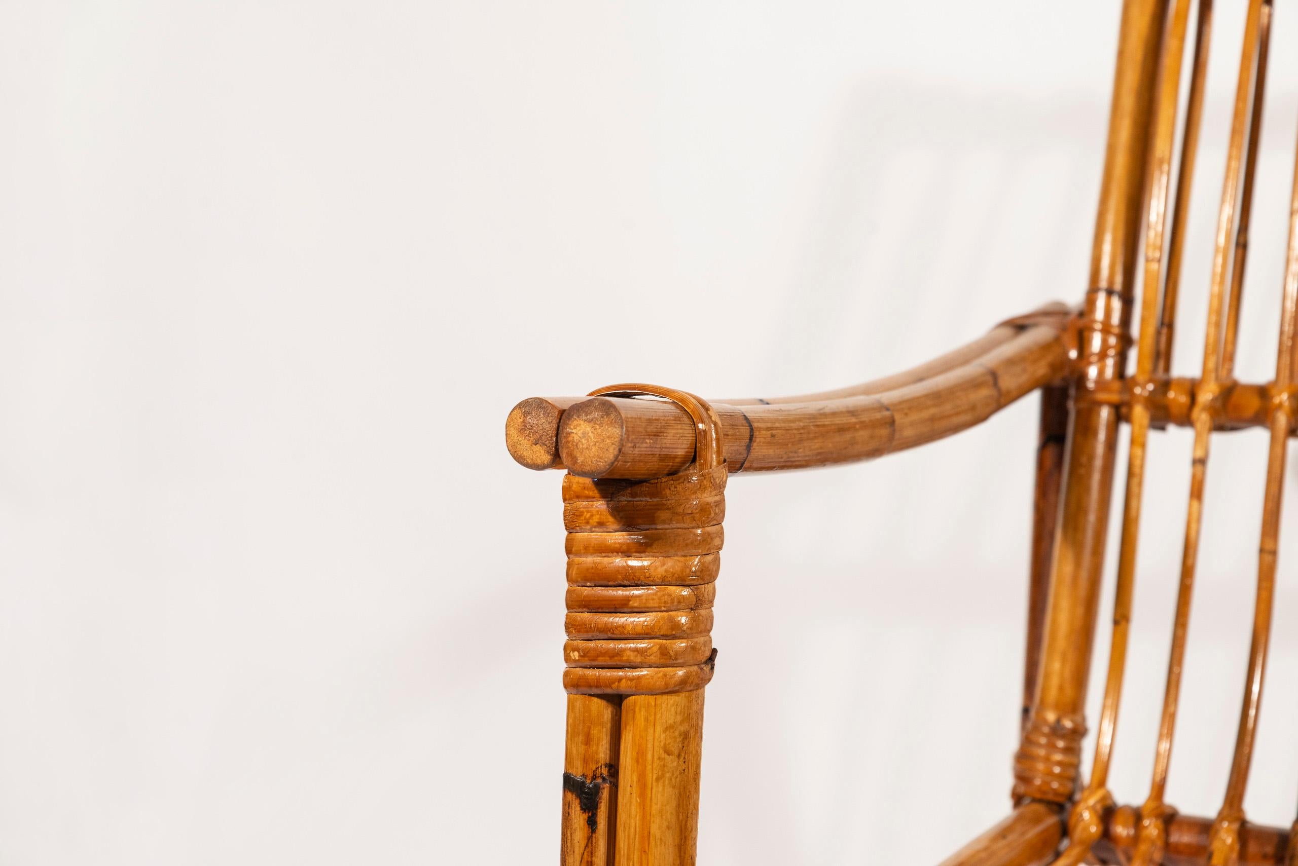 Paire de fauteuils avec table basse, bambou, circa 1970, France 7