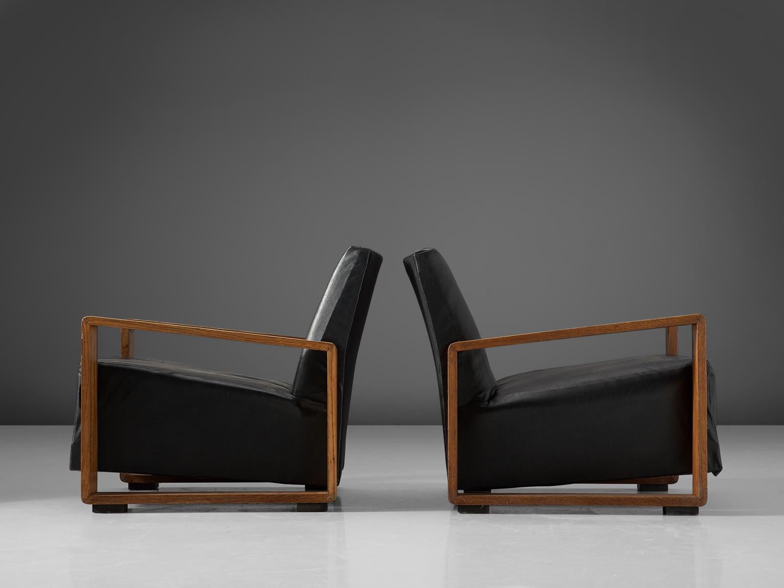 Mid-Century Modern Pair of Armchairs with Geometric Wooden Frame