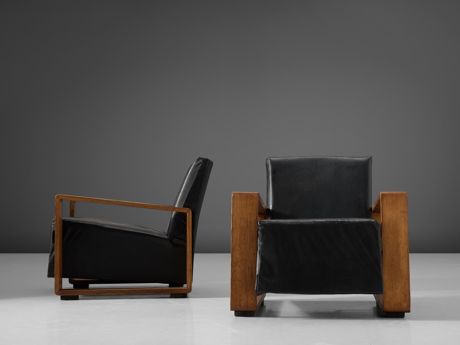 Stained Pair of Armchairs with Geometric Wooden Frame
