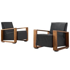 Pair of Armchairs with Geometric Wooden Frame