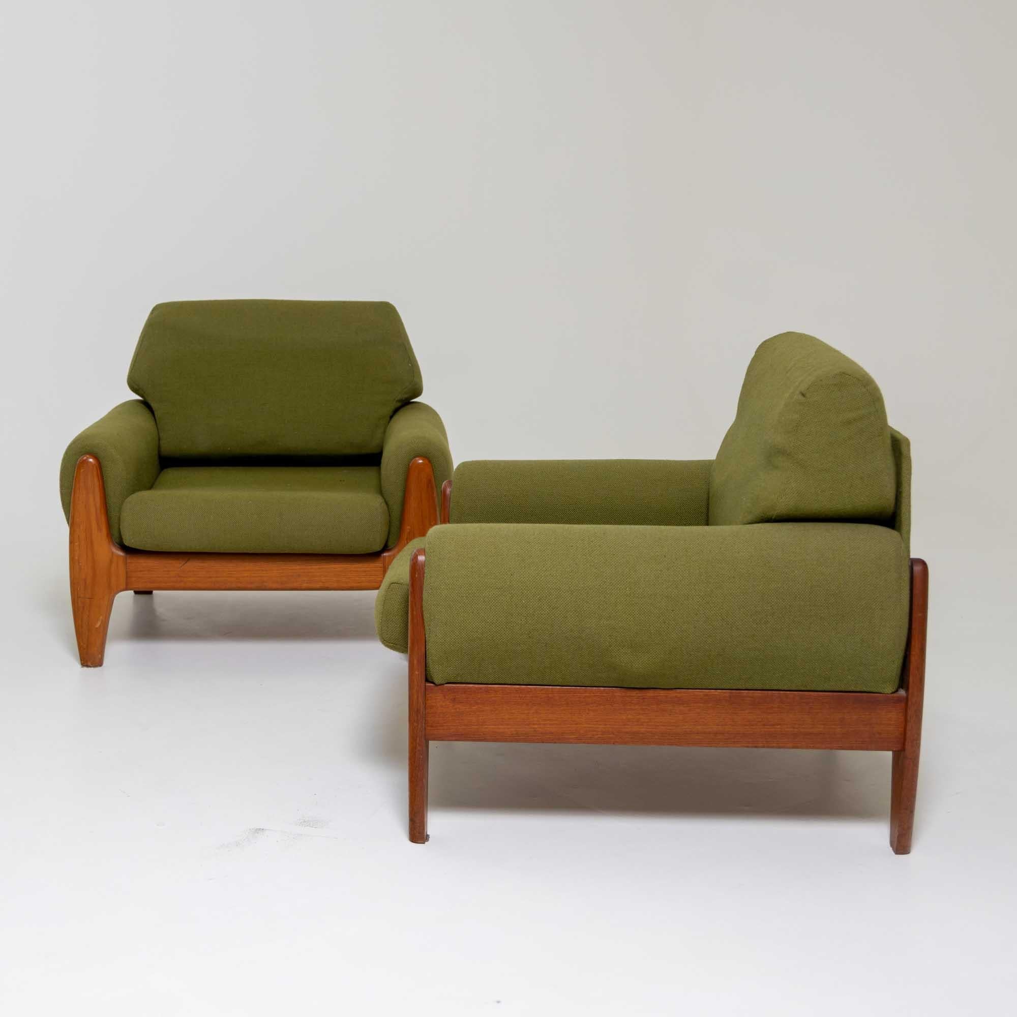 Teak Pair of Armchairs with Green Upholstery, by Illum Denmark, Mid-20th Century For Sale