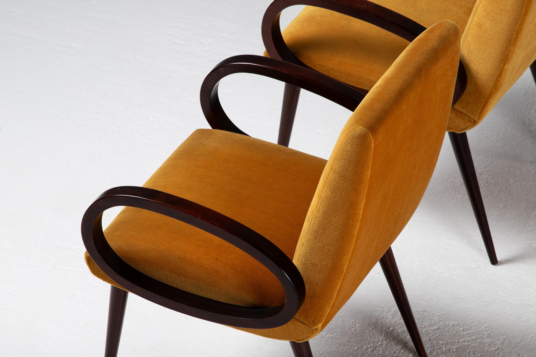 Velvet Pair of Armchairs with Loop Arms, Italy, 1950s For Sale