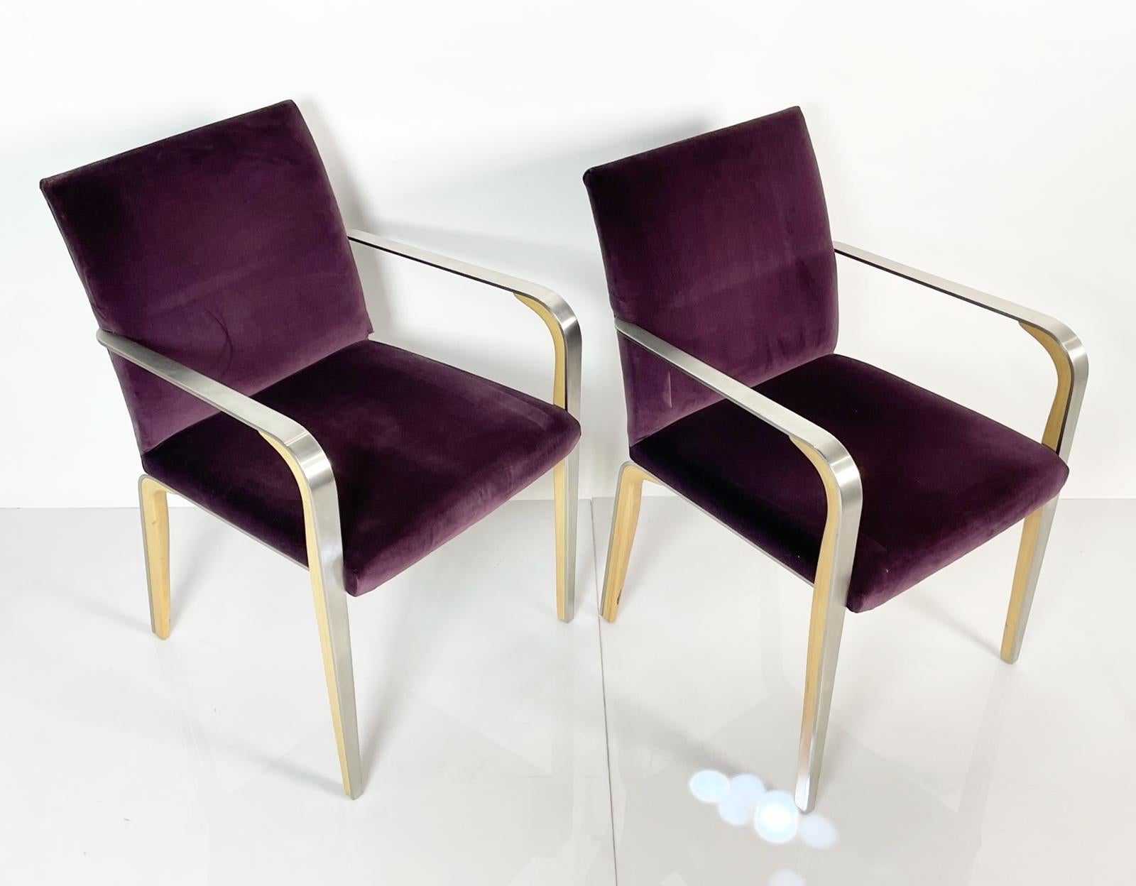 Modern Pair of Armchairs with Metal & Wood Frames by Bernhardt For Sale