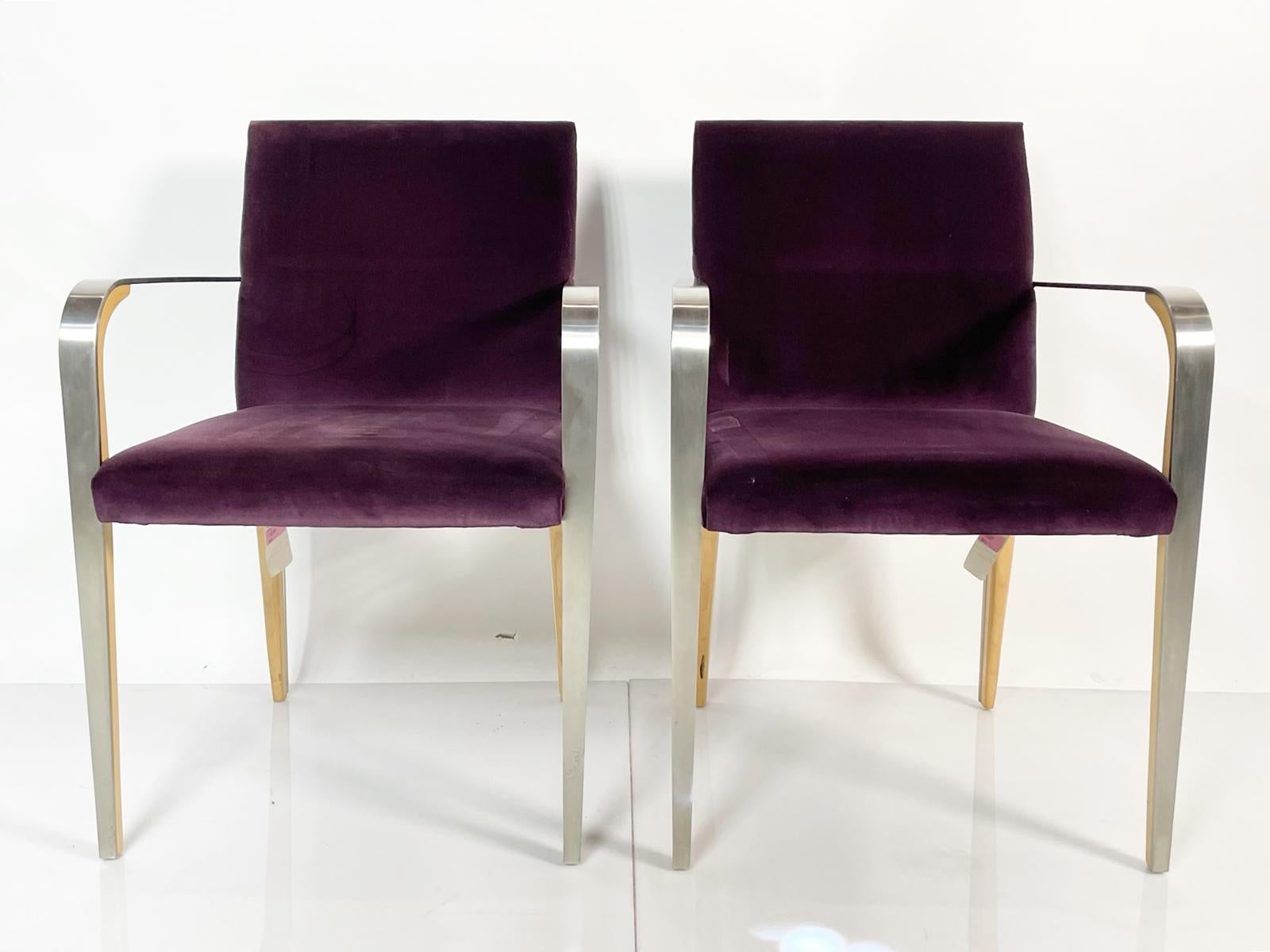Pair of Armchairs with Metal & Wood Frames by Bernhardt In Good Condition For Sale In Los Angeles, CA