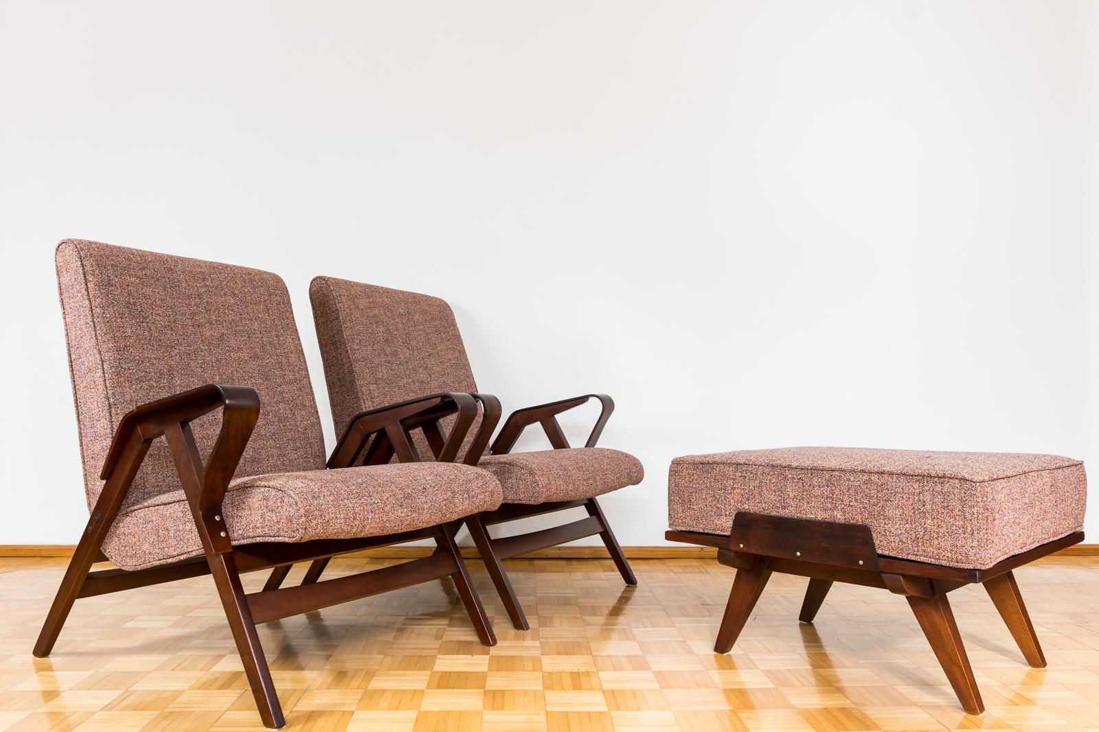  Pair of armchairs with ottoman by František Jirák for Tatra Nabytok 1960's XXL  5