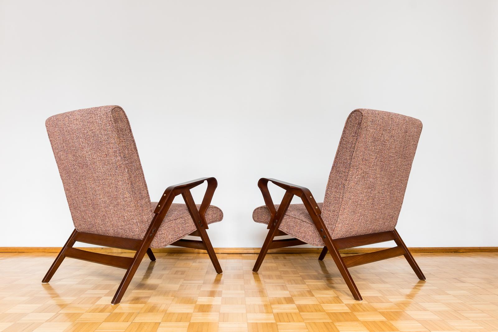 Fabric  Pair of armchairs with ottoman by František Jirák for Tatra Nabytok 1960's XXL 