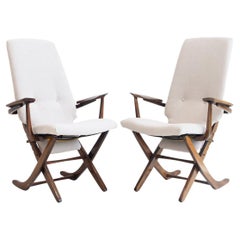 Pair of Armchairs with Reclining Back in Varnished Wood