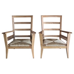 Pair of Armchairs with Rush Seats, France, 1940s