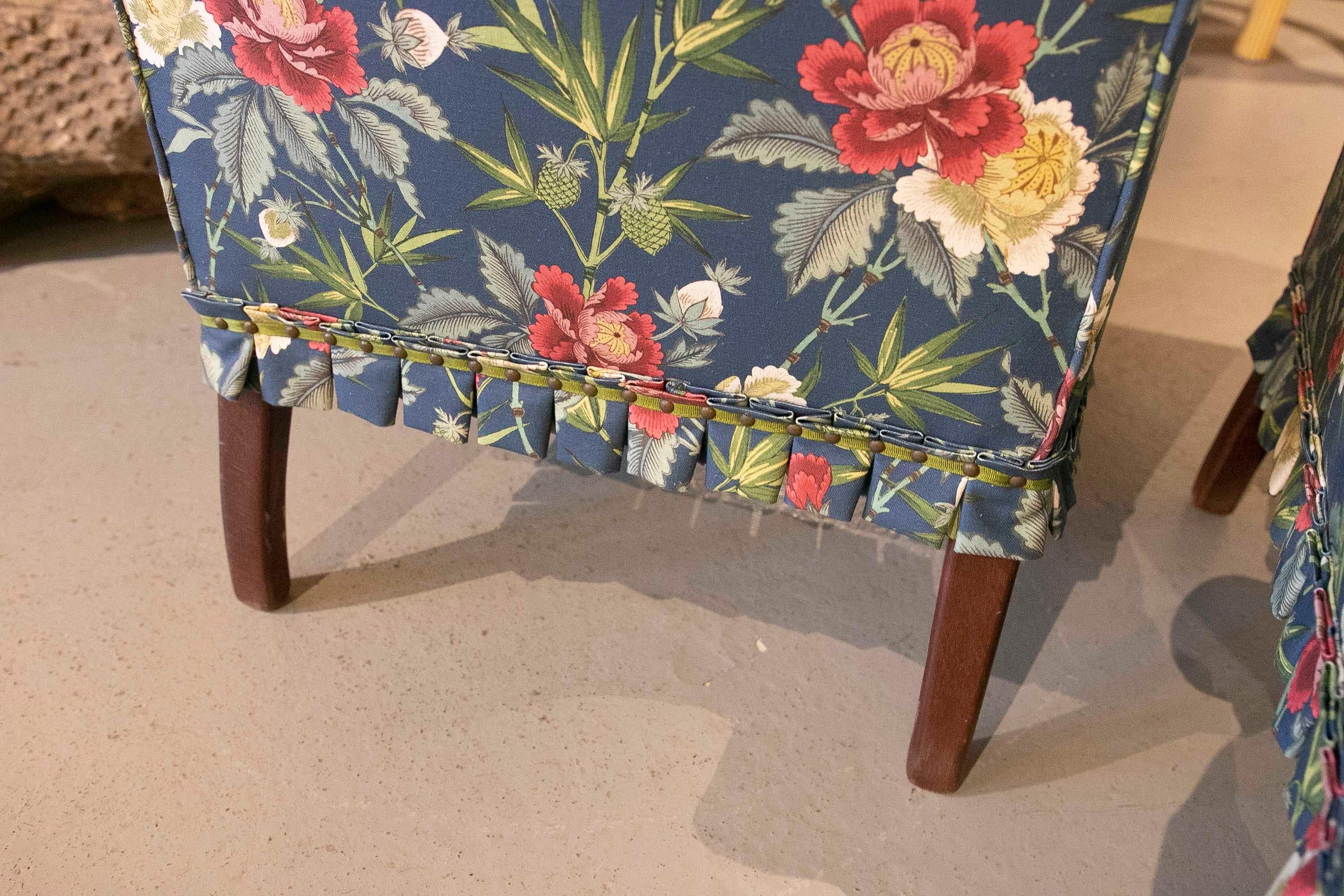 Pair of Armchairs with Wooden Frame and Newly Upholstered with Floral Fabrics  8