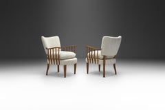 Pair of Armchairs with Wooden Spindle Sides, Europe Ca 1950s