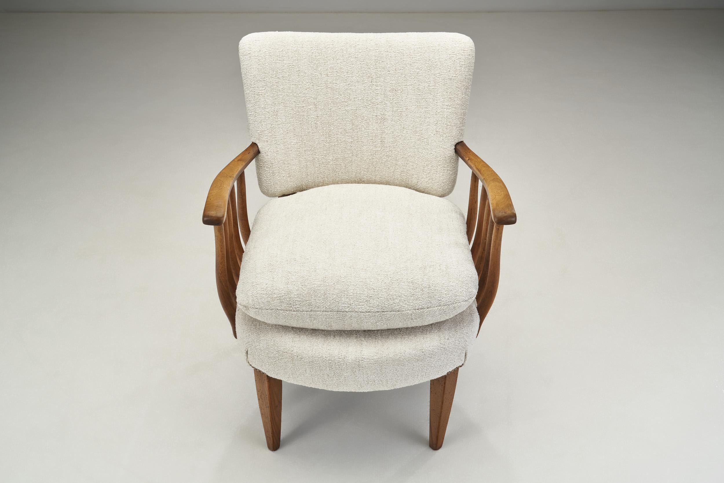 Mid-20th Century Pair of Armchairs with Wooden Spindle Sides, Europe Ca 1950s For Sale