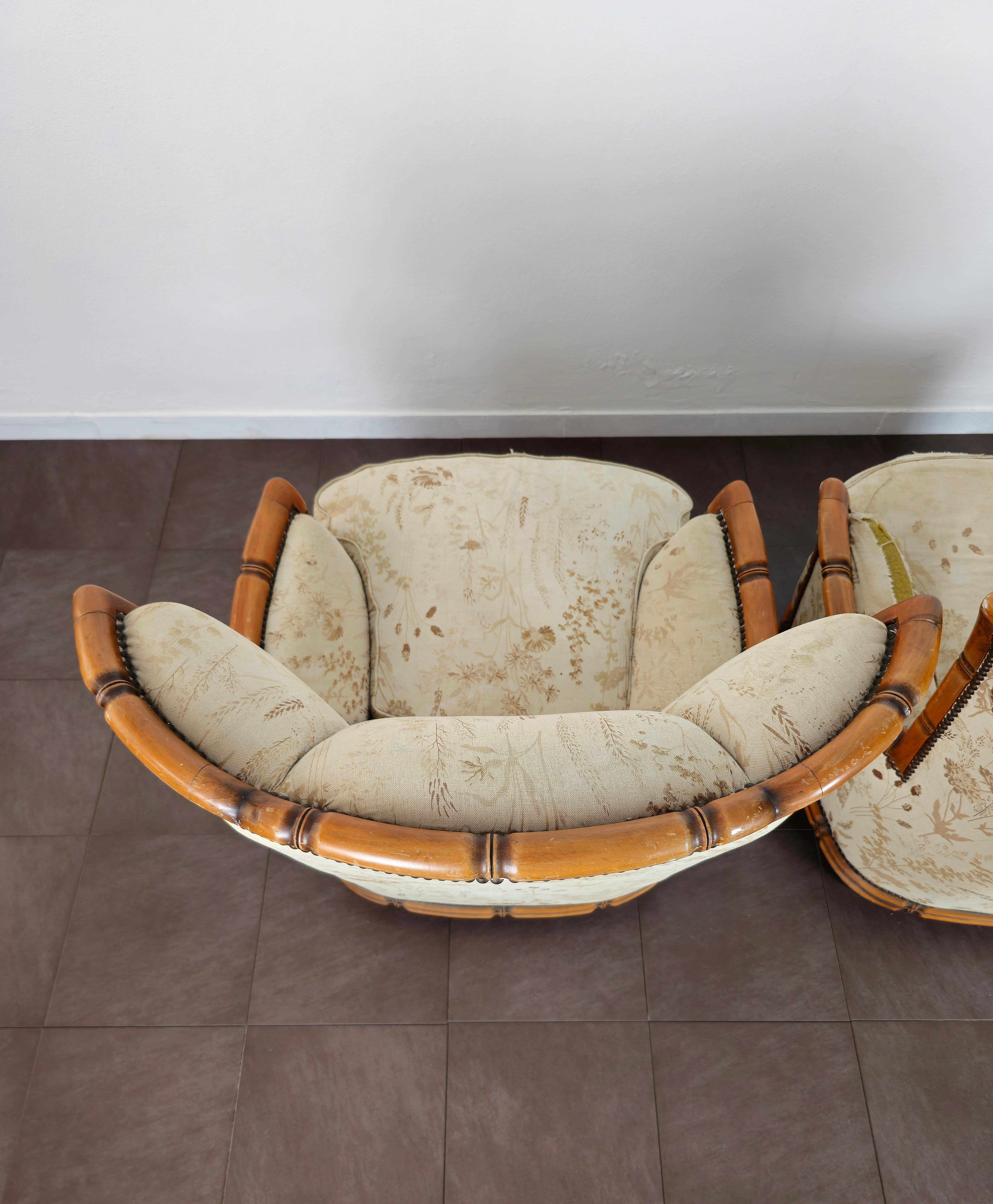 Pair of Armchairs Wood Fabric Giorgetti Midcentury Modern Italian Design 1960s 1
