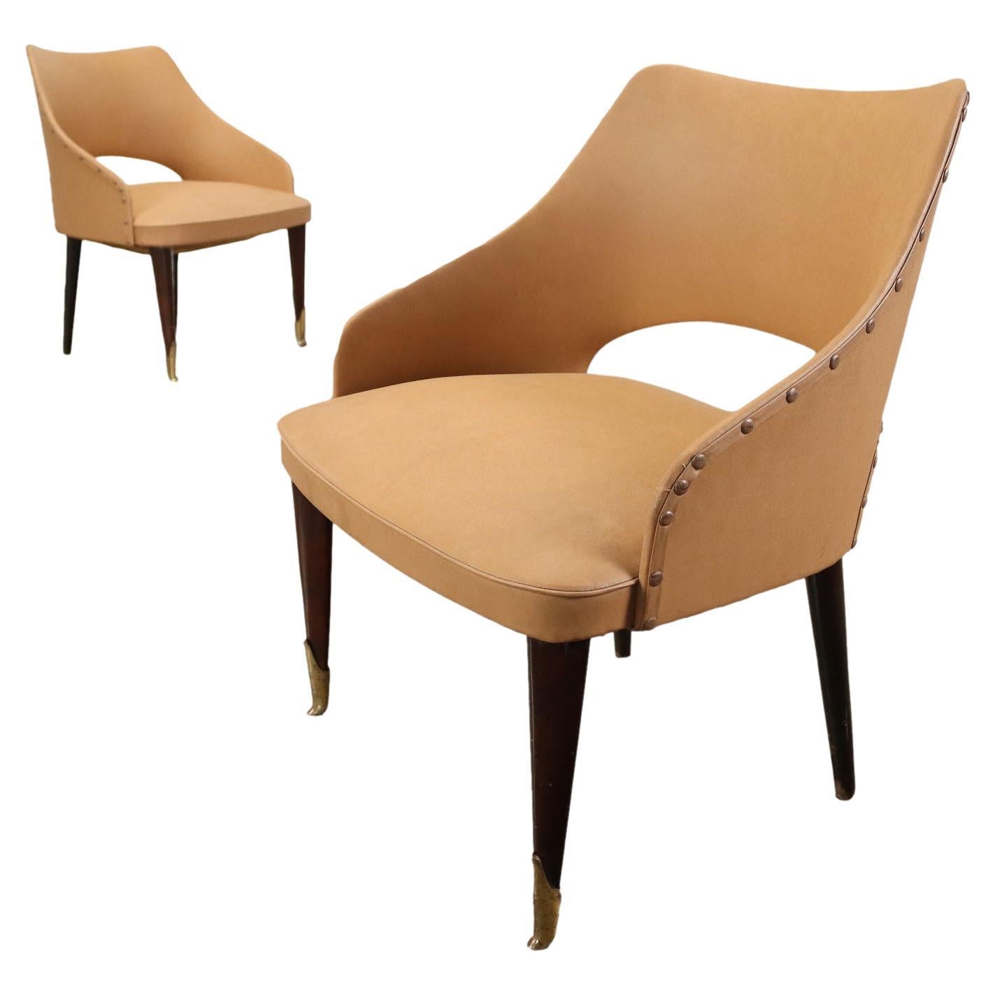 Pair of Armchairs Wood Italy, 1950s-1960s For Sale