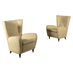 Pair of Armchairs Wood Spring Foam Fabric, Italy, 1950s