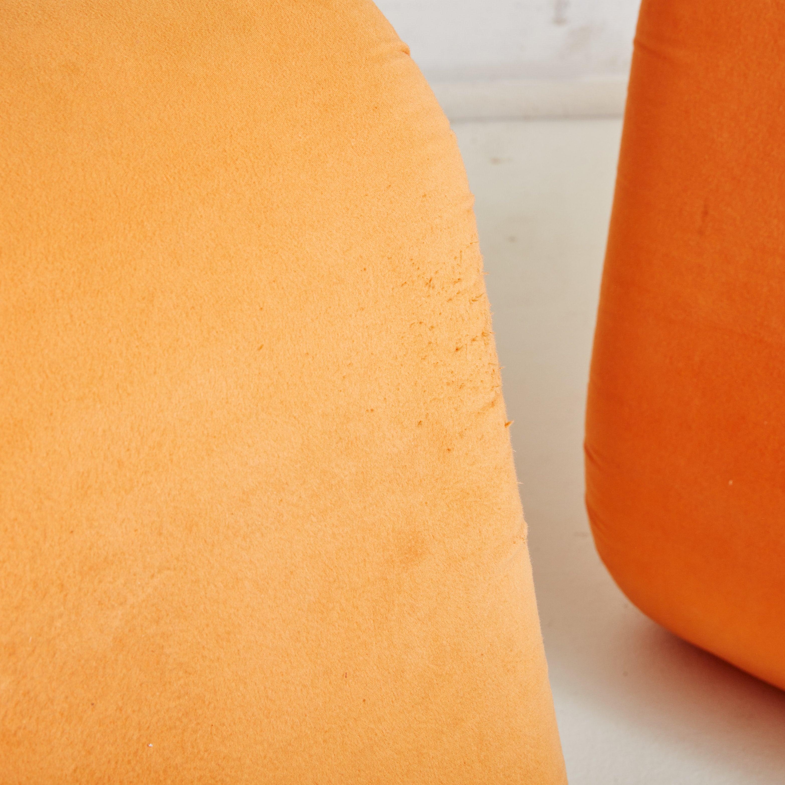 Pair of Armless Lounge Chairs in Original Orange Fabric, Italy 1970s 5