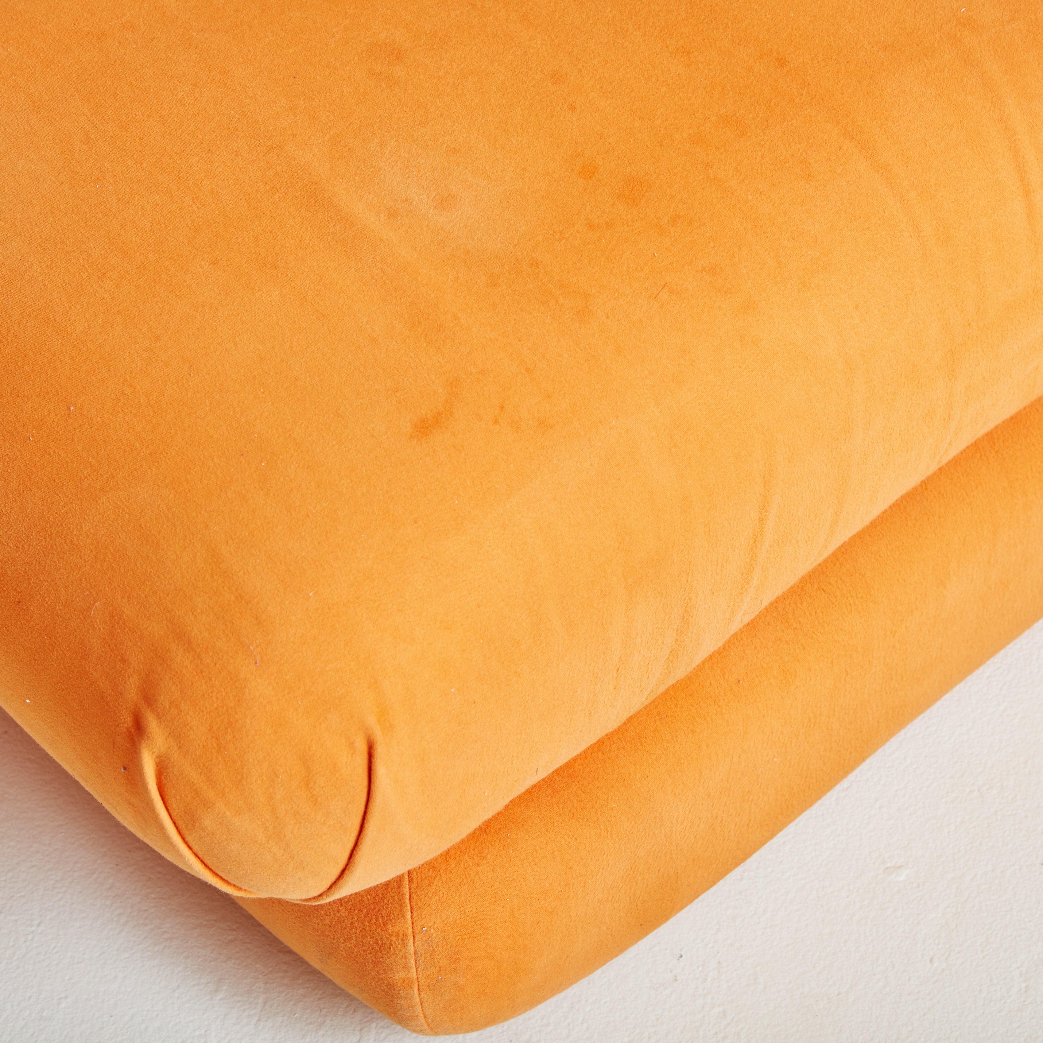 Pair of Armless Lounge Chairs in Original Orange Fabric, Italy 1970s 3