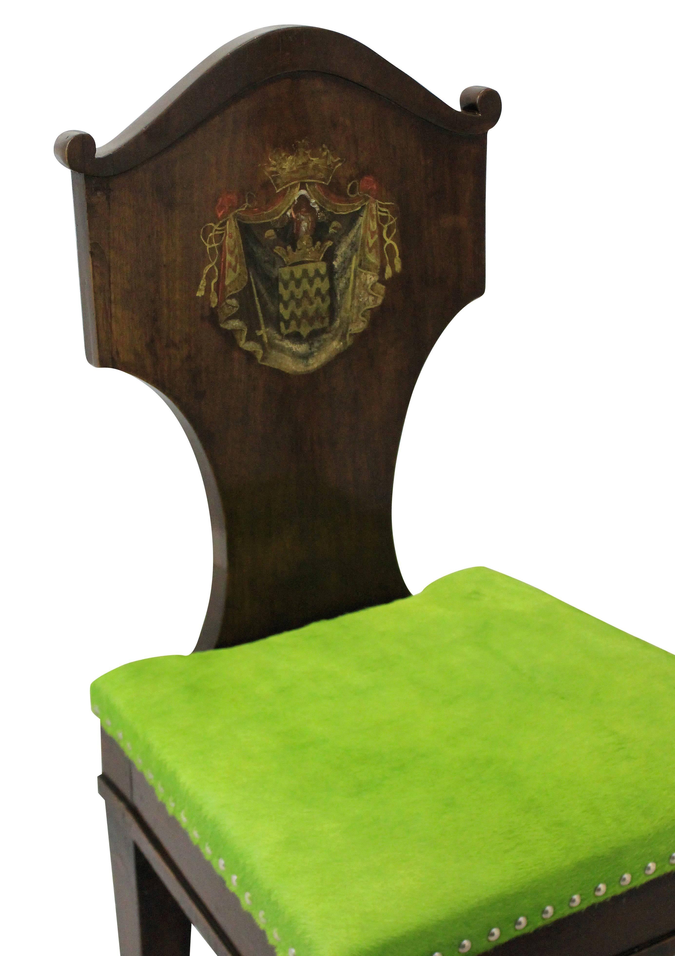 Late 18th Century Pair of Armorial Hall Chairs in the Manner of Thomas Hope