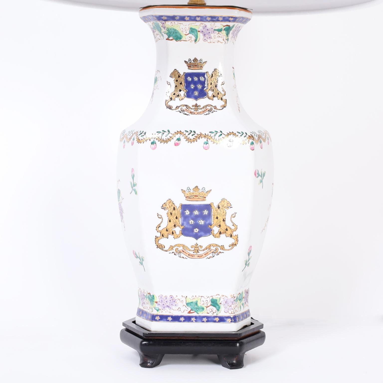 Napoleon III Pair of Armorial Porcelain Table Lamps