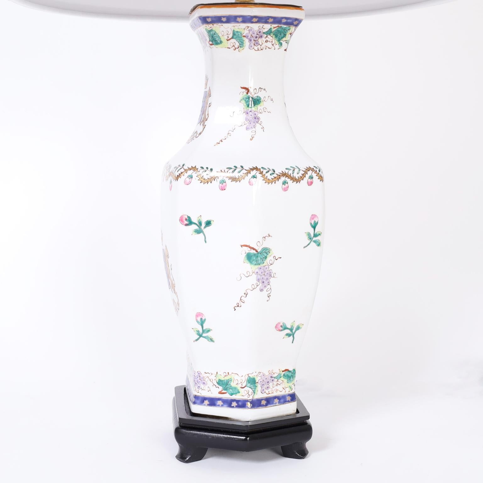 French Pair of Armorial Porcelain Table Lamps