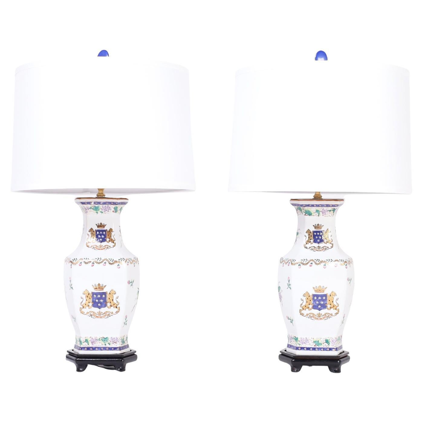 Pair of Armorial Porcelain Table Lamps