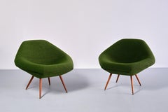 Pair of Arne Dahlén Lounge Chairs in Green Bouclé and Teak, Sweden, 1960s