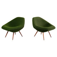 Vintage Pair of Arne Dahlén Lounge Chairs in Green Bouclé and Teak, Sweden, 1960s