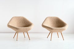 Pair of Arne Dahlén Lounge Chairs in Pierre Frey Bouclé and Oak, Sweden, 1960s