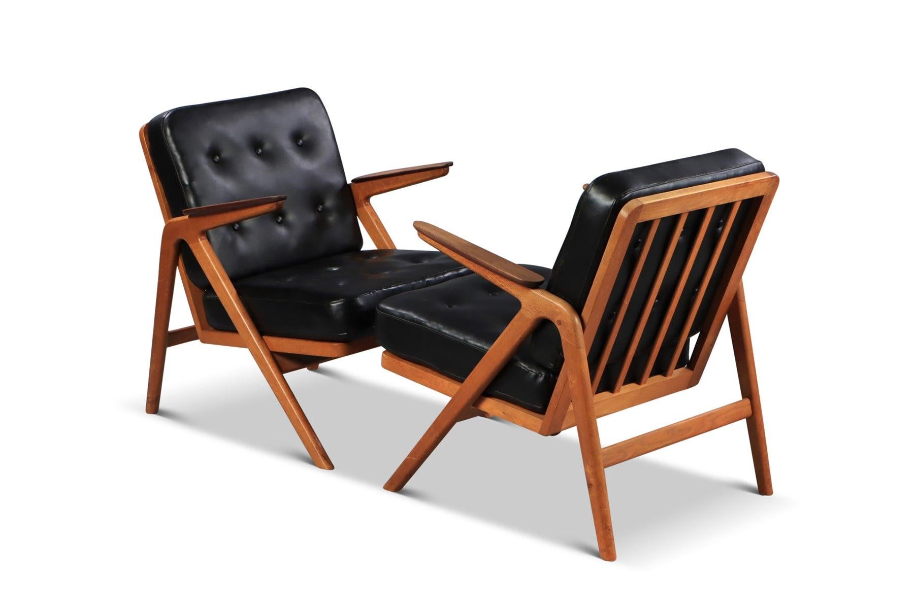 Mid-Century Modern Pair of Arne Hovmand Olsen Lounge Chairs in Teak + Oak