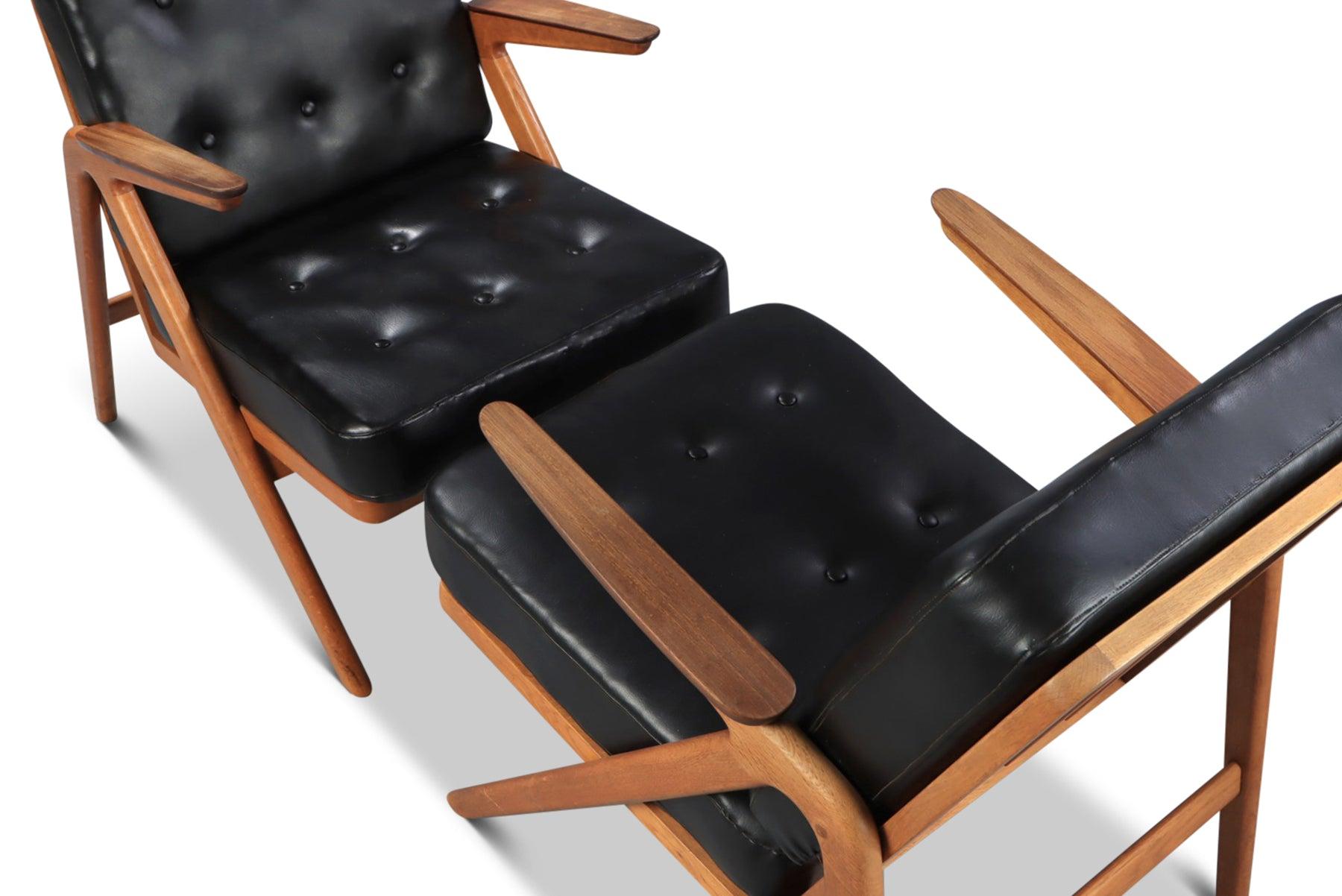 Danish Pair of Arne Hovmand Olsen Lounge Chairs in Teak + Oak
