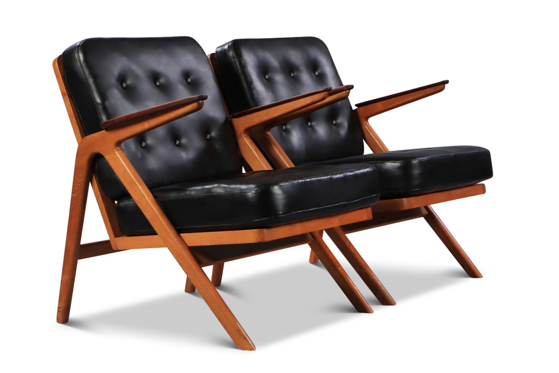 Pair of Arne Hovmand Olsen Lounge Chairs in Teak + Oak 2