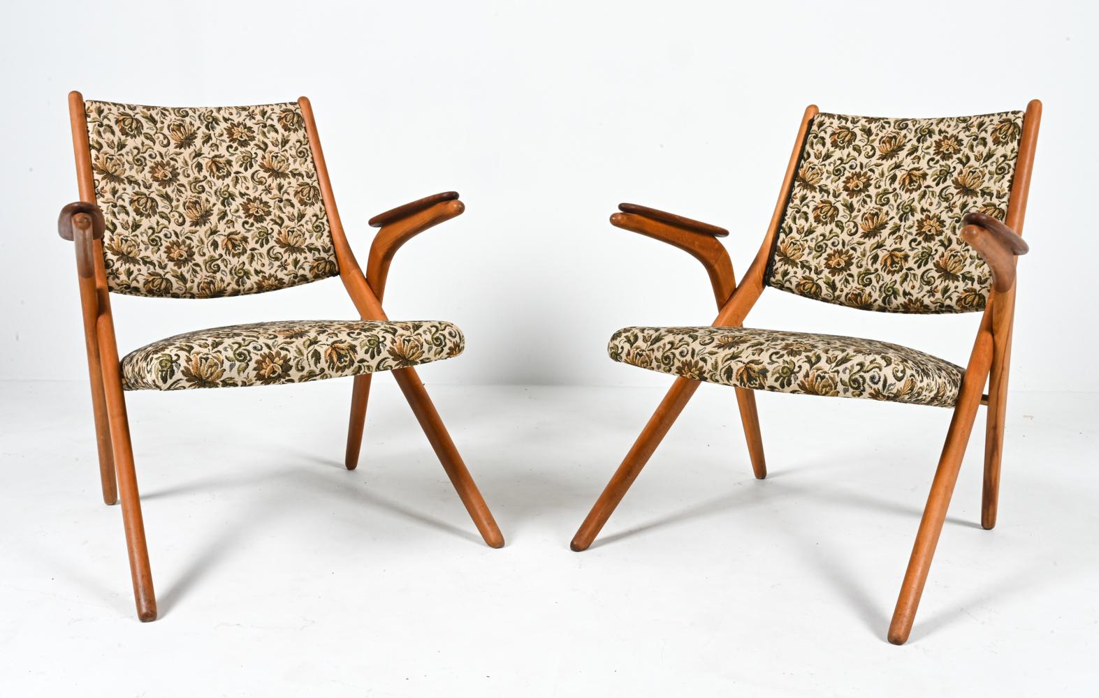 Scandinavian Modern Pair of Arne Hovmand Olsen-Style Swedish Mid-Century Teak Armchairs, 1960's For Sale