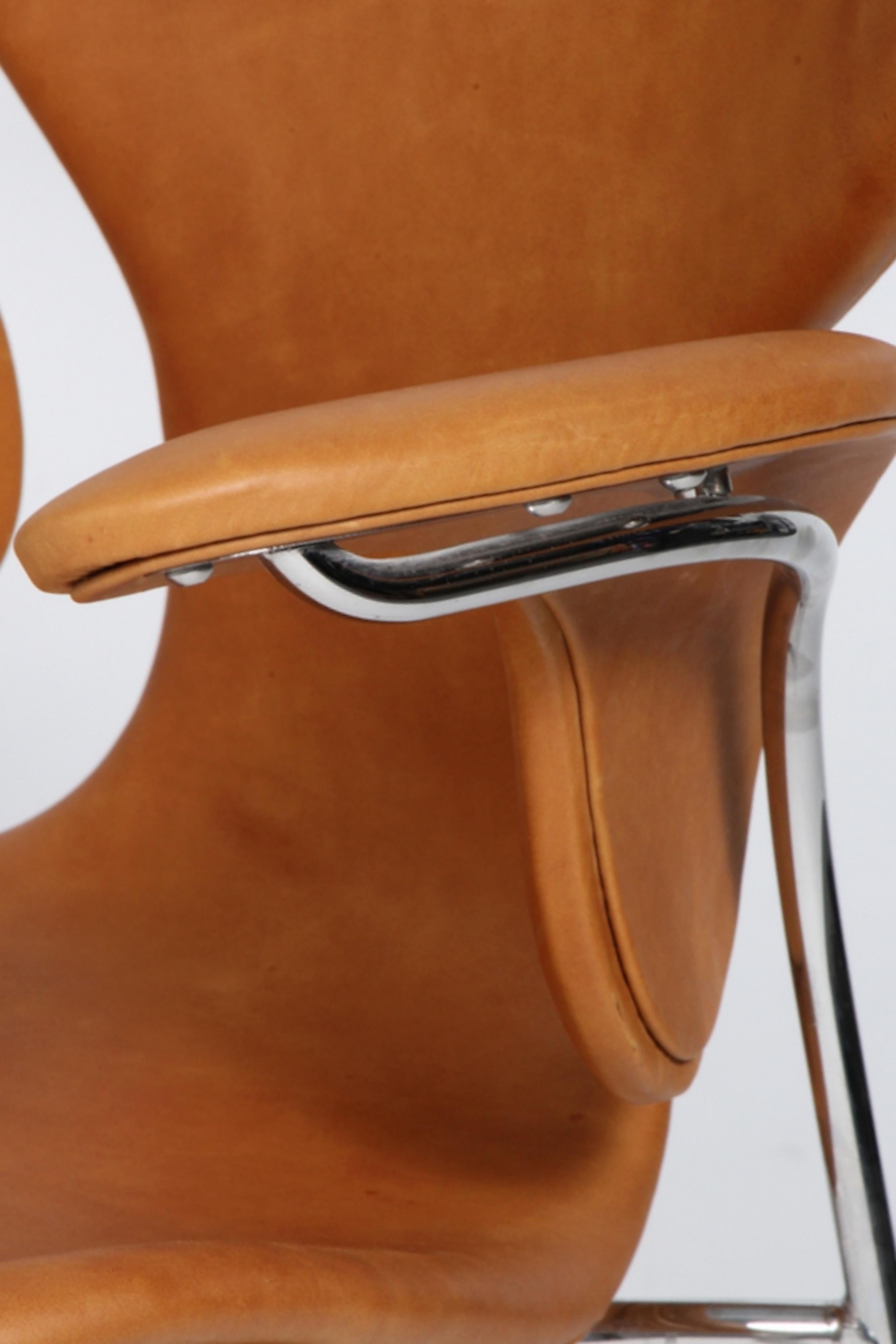 Scandinavian Modern One Arne Jacobsen Brown Leather Seagull Chair For Sale