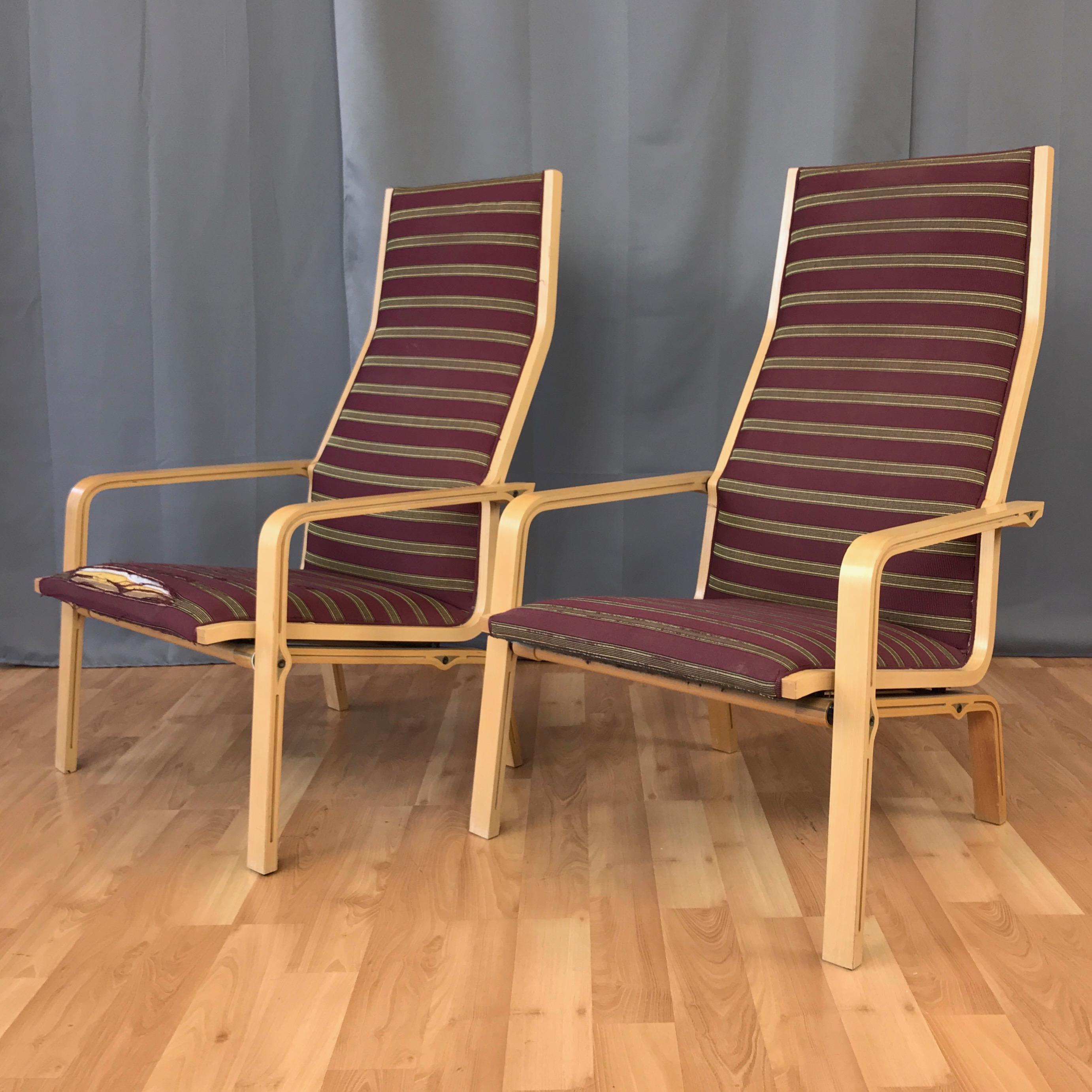 A pair of rare model 4335 high-back lounge chairs designed by Arne Jacobsen for St Catherine’s College in 1962, and produced by Fritz Hansen in 1988.

Famed architect and designer Jacobsen’s holistic makeover of historic St Catherine’s College in