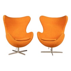 Pair of Arne Jacobsen Style Egg Chairs, European Manufacture, circa 1970